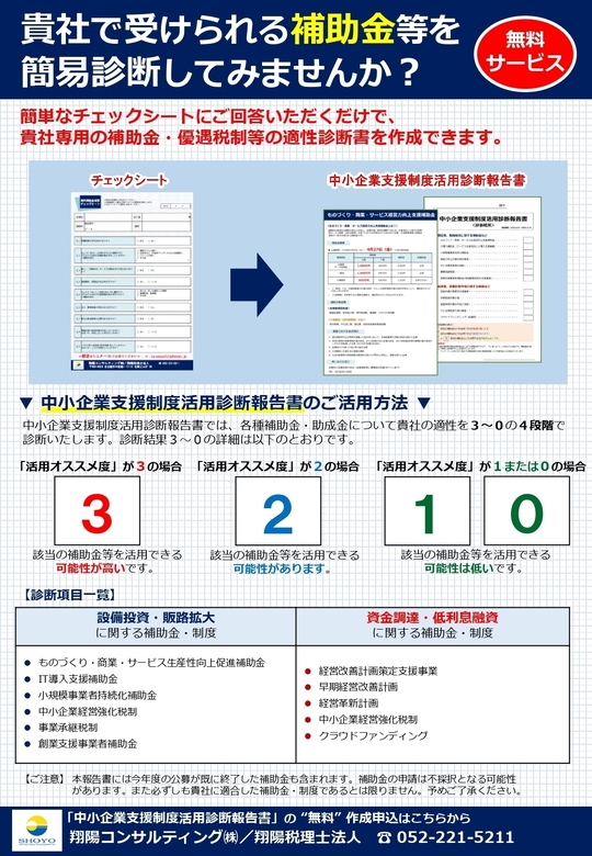 かんたん 無料補助金診断サービス 愛知県名古屋市で補助金申請サポートを受けるなら 翔陽コンサルティング